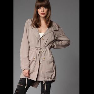 Stone Hooded Button Chic Mid Length Lightweight Utility Jacket New